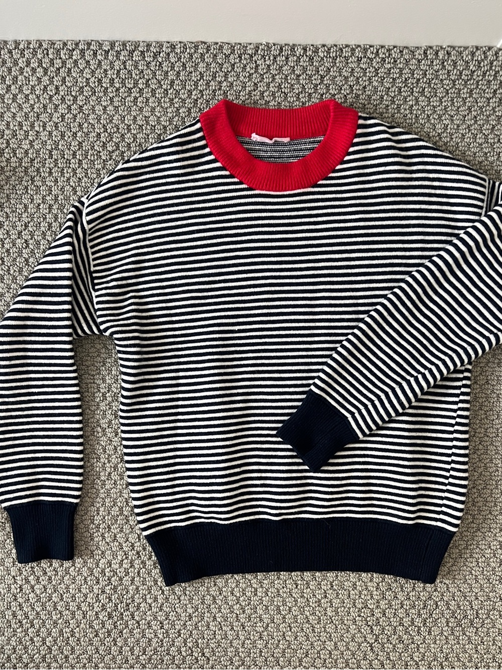 Striped Navy and White Crewneck with Red Collar size large